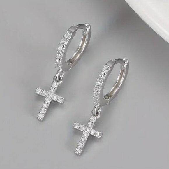 Jewelry - 💎0.1Ctw Moissanite Jesus Cross Hoop Round Earrings GRA Certificate